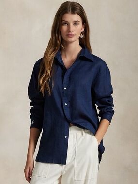 Polo by Ralph Lauren Classic Navy  Linen button-down shirt EUC